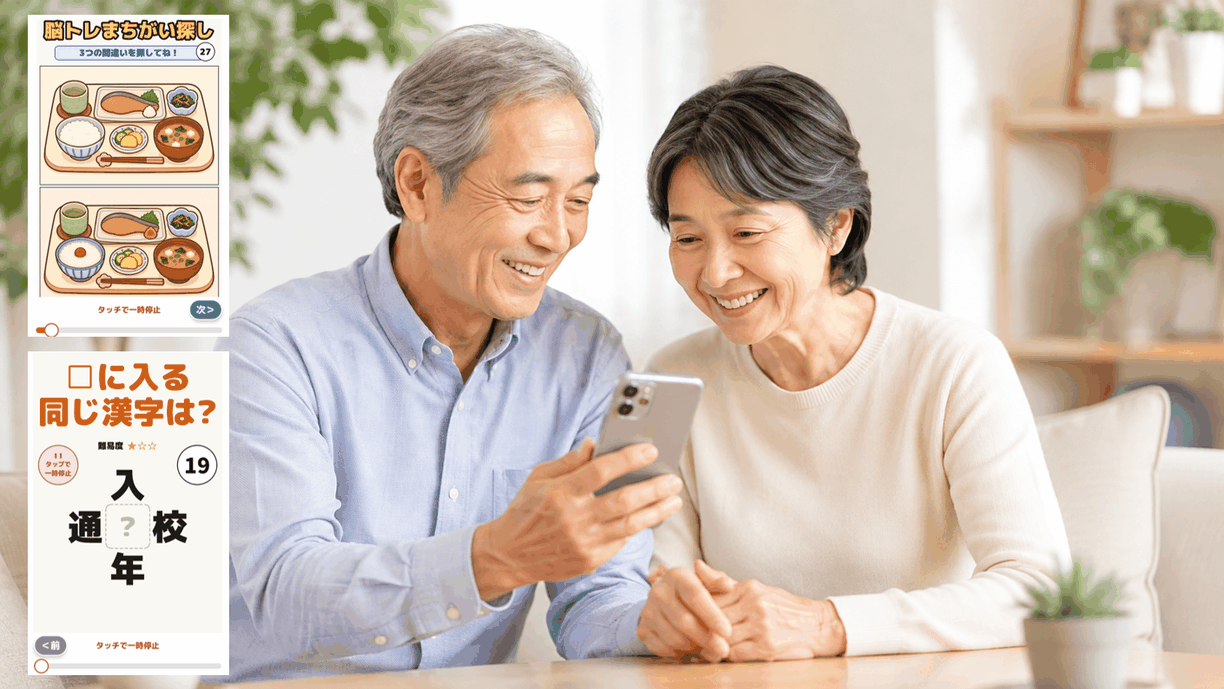 スマートフォンで脳トレを楽しむご夫婦
